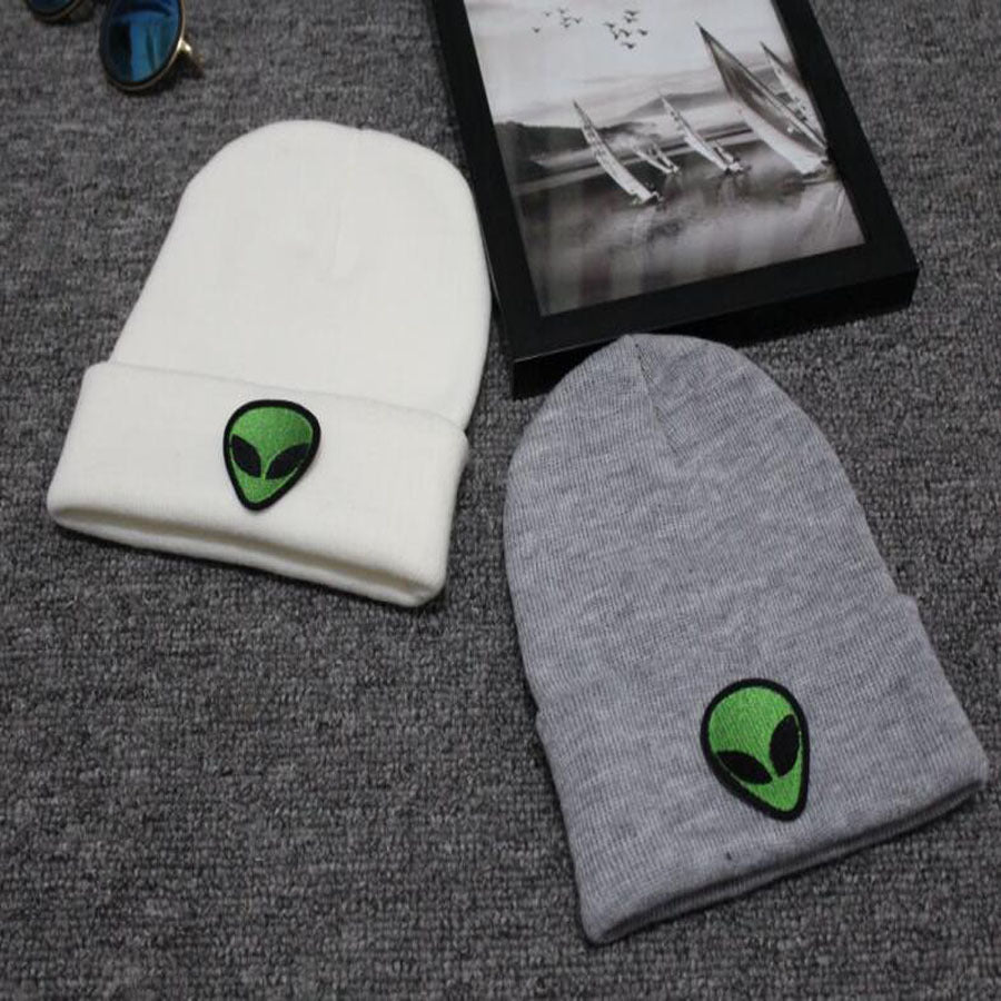 Classic Alien Head Beanie – Green Embroidery
