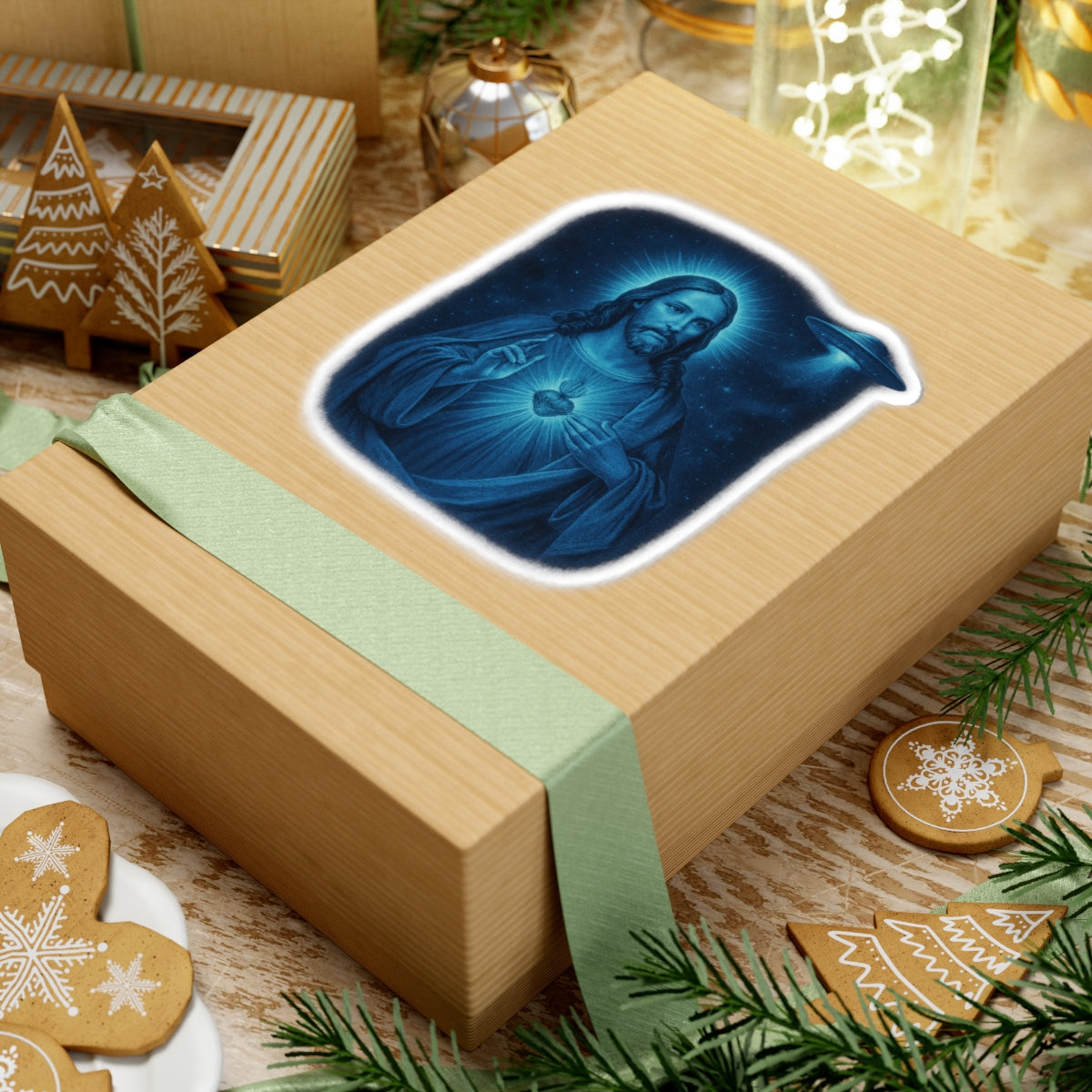 Galactic Jesus Kiss-Cut Stickers, Spiritual Decor, UFO Art, Cool Laptop Stickers, Religious Gifts, Outer Space Theme