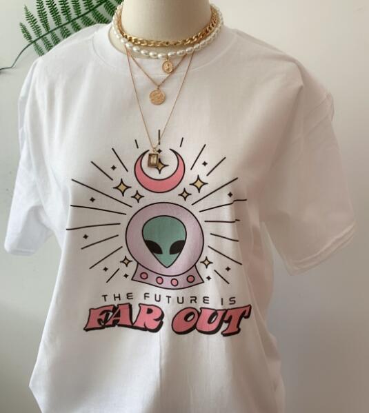 💗 Pink & White Alien Tee – The Soft Side of the Signal
