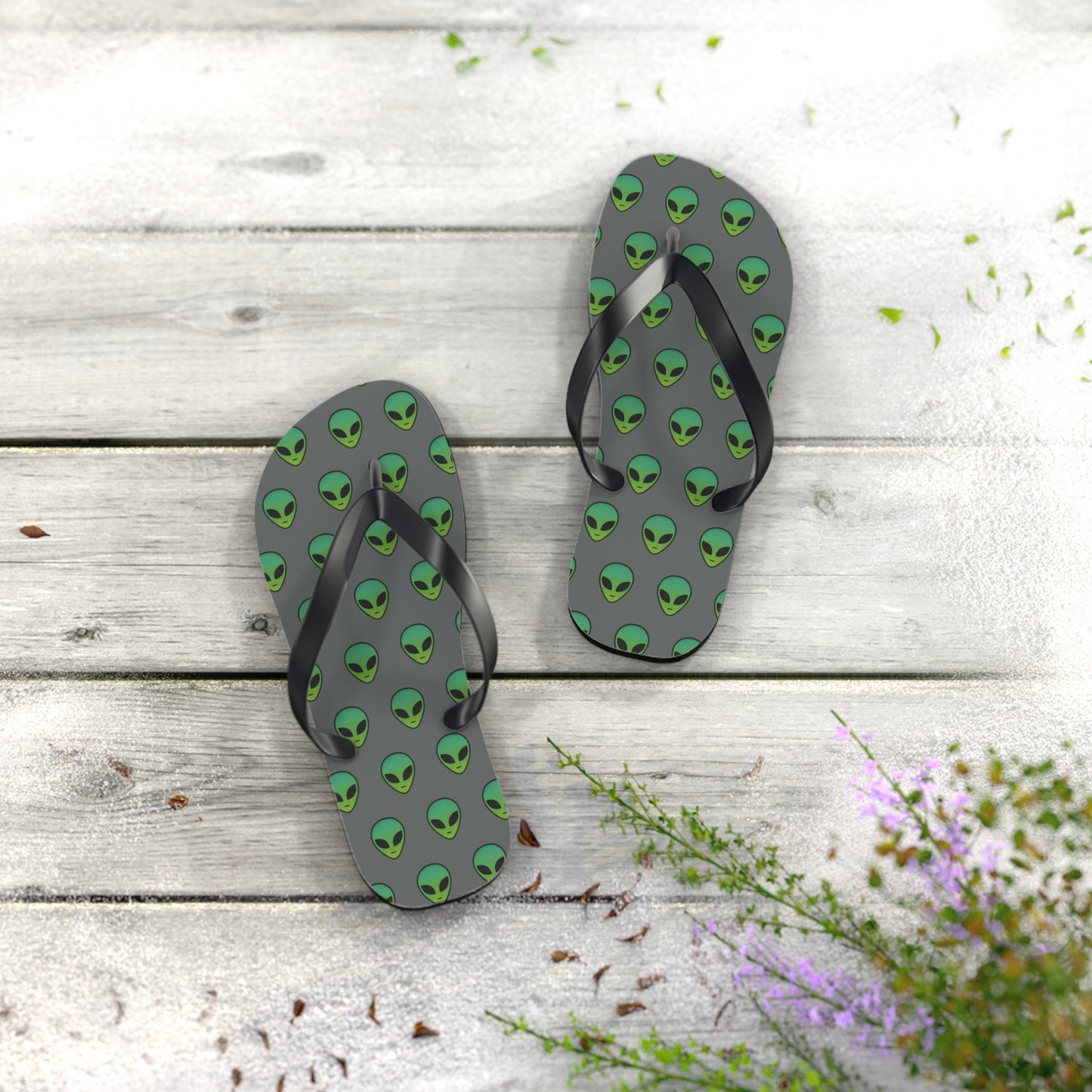 Alien Print Flip Flops, Summer Beach Sandals, Fun Footwear, Vacation Accessories, Unique Gift for UFO Lovers