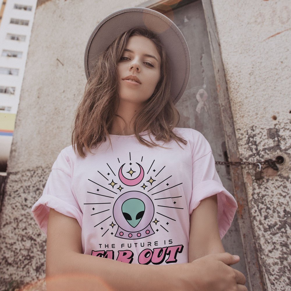 💗 Pink & White Alien Tee – The Soft Side of the Signal