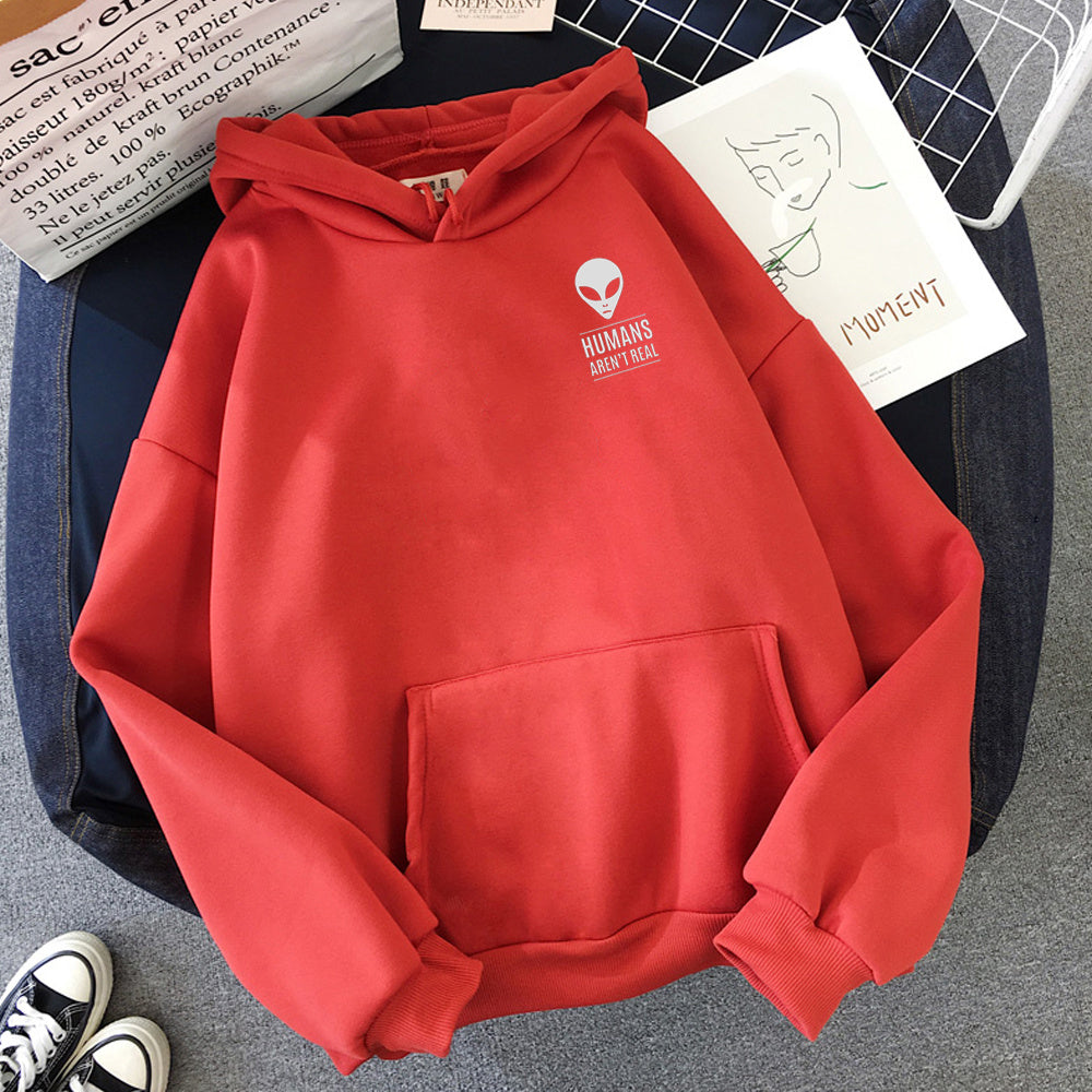 “Humans Aren’t Real” Sweatshirt — Classic Alien Head Streetwear