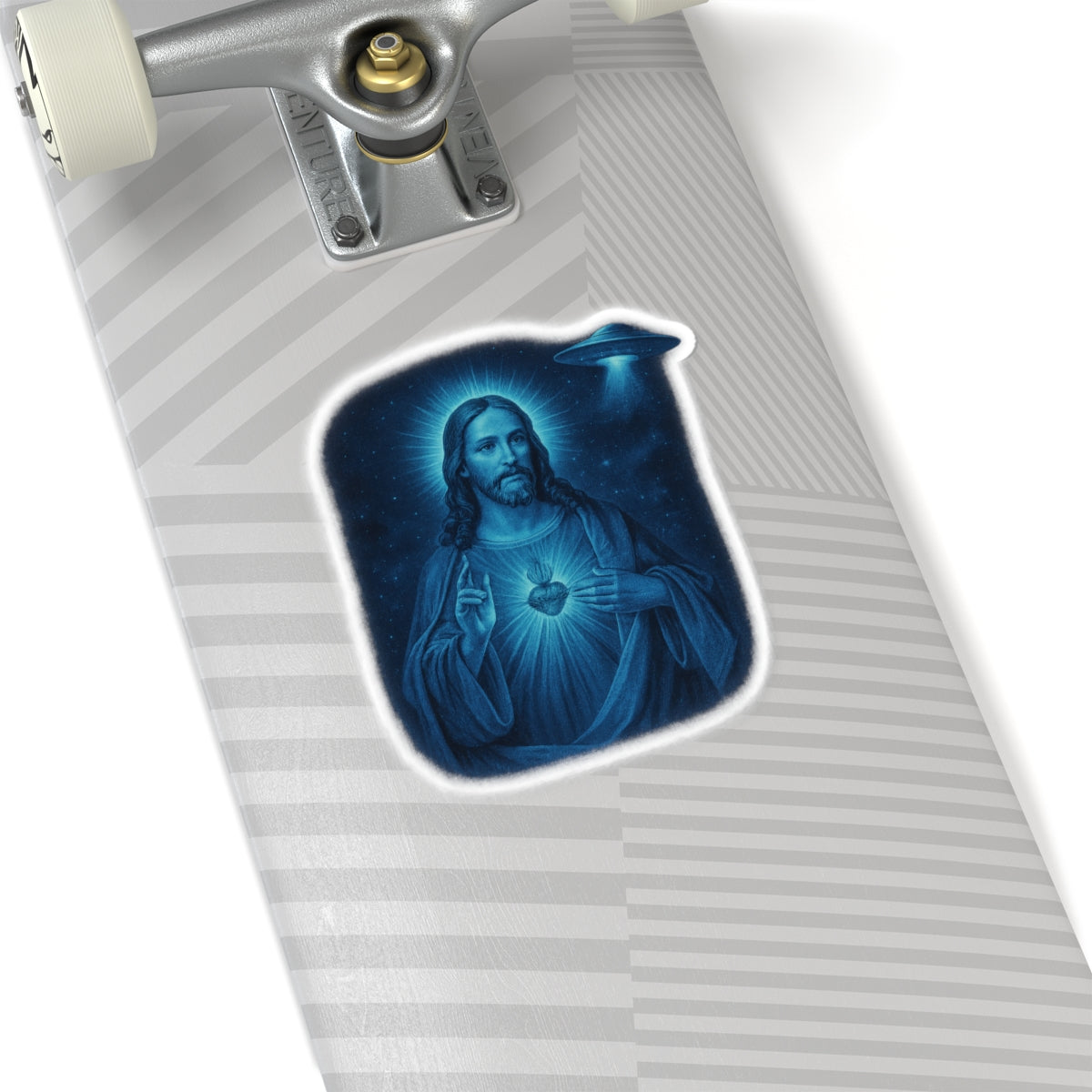 Galactic Jesus Kiss-Cut Stickers, Spiritual Decor, UFO Art, Cool Laptop Stickers, Religious Gifts, Outer Space Theme