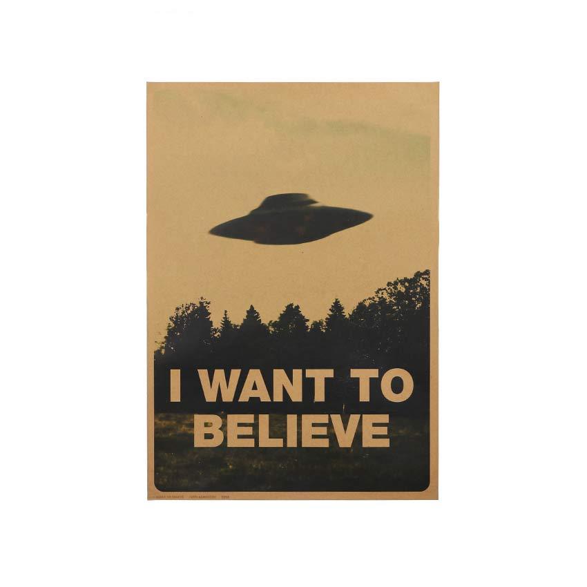 “I Want to Believe” UFO Kraft Poster – Classic Forest Scene