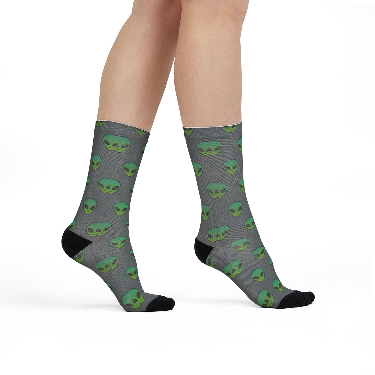 Alien Print Sublimation Crew Socks - Whimsical Socks for Sci-Fi Lovers, Unique Gifts for Holidays, Fun Fashion Accessories