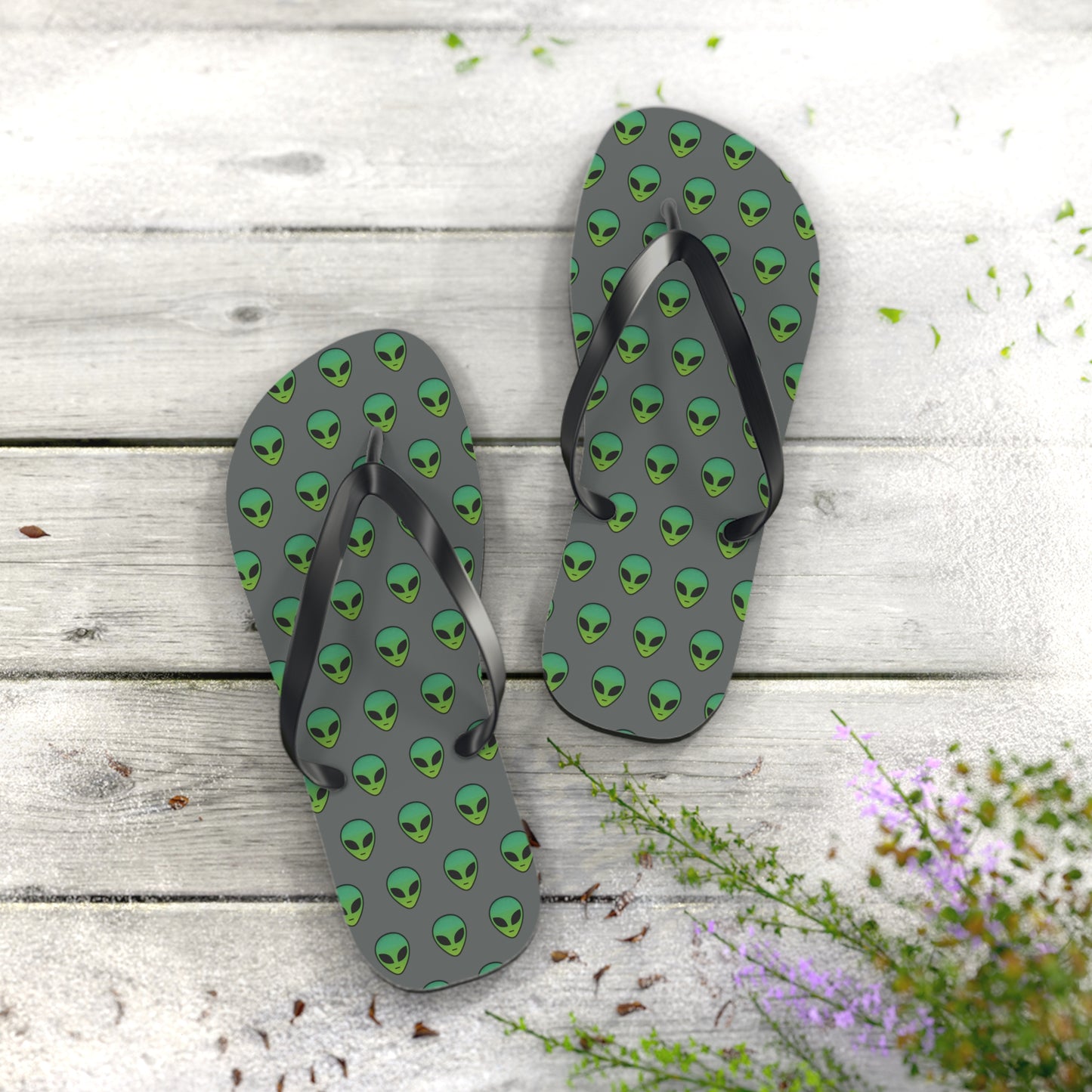 Alien Print Flip Flops, Summer Beach Sandals, Fun Footwear, Vacation Accessories, Unique Gift for UFO Lovers