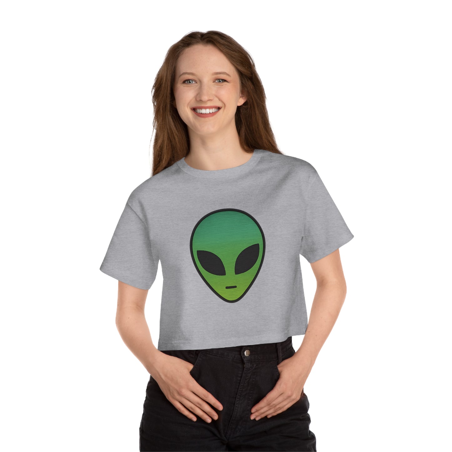 Cropped T-Shirt with Alien Design, Stylish Summer Top, Gift for Sci-Fi Lovers, Casual Wear, Unique Graphic Tee