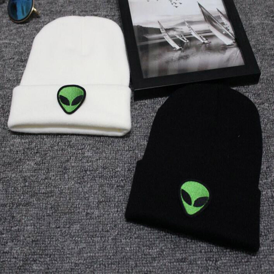 Classic Alien Head Beanie – Green Embroidery