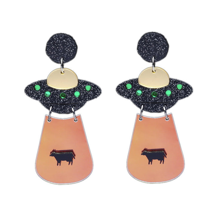 🛸 UFO Alien Drop Earrings – Playful Signals from the Stars