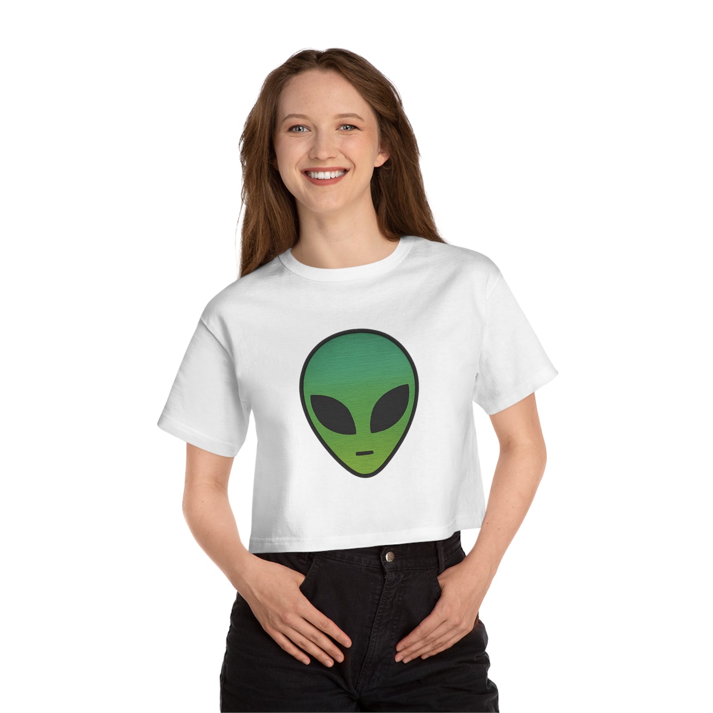 Cropped T-Shirt with Alien Design, Stylish Summer Top, Gift for Sci-Fi Lovers, Casual Wear, Unique Graphic Tee