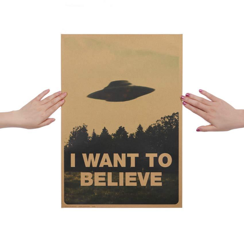 “I Want to Believe” UFO Kraft Poster – Classic Forest Scene