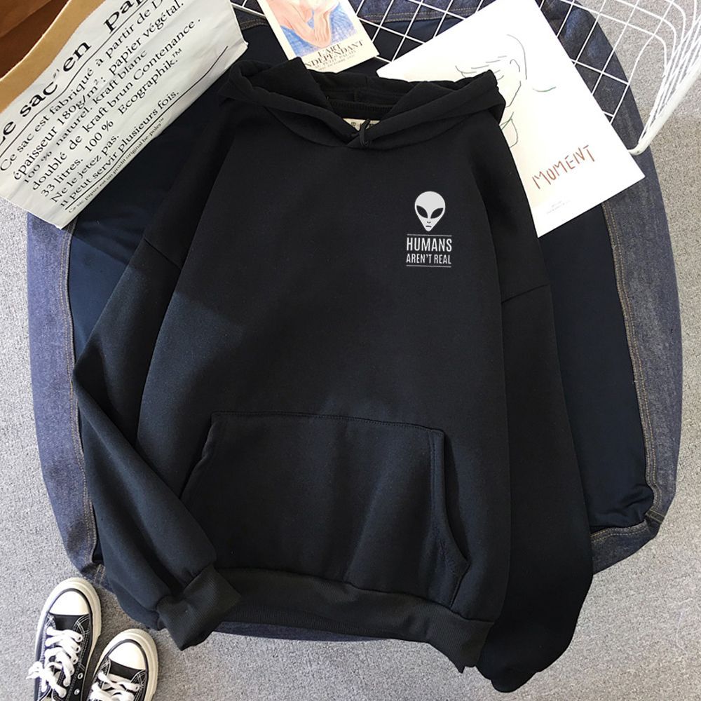 “Humans Aren’t Real” Sweatshirt — Classic Alien Head Streetwear
