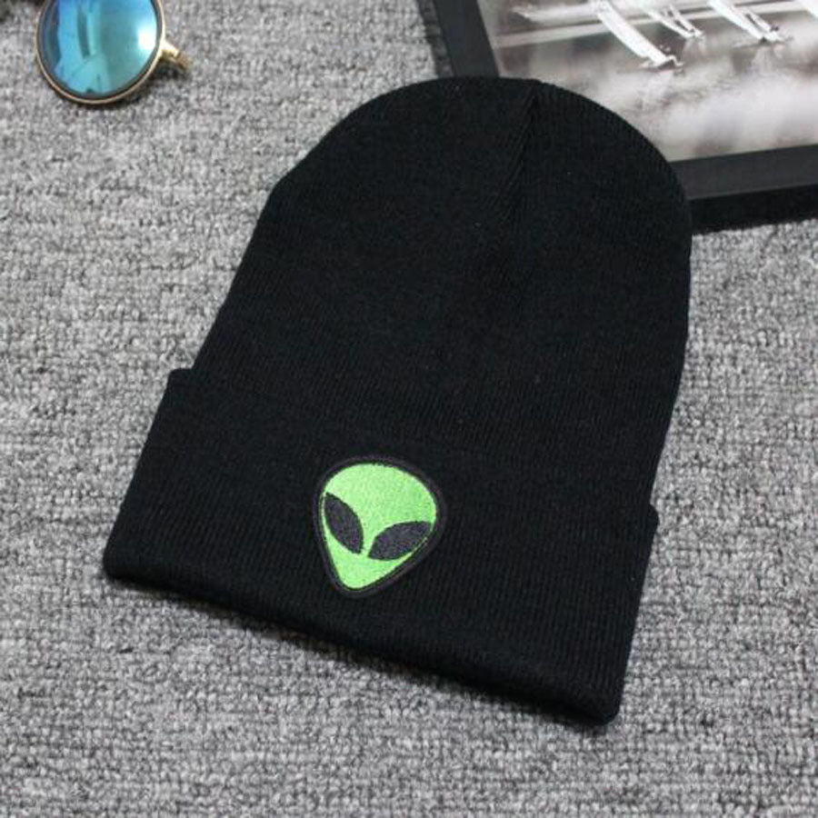 Classic Alien Head Beanie – Green Embroidery