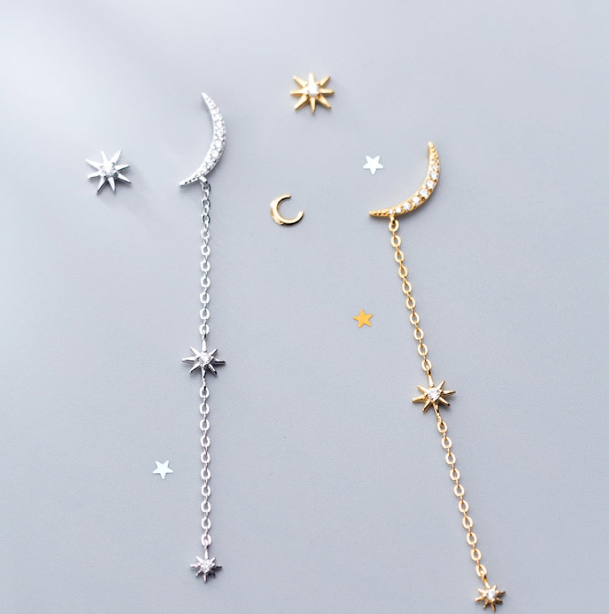 🌙✨ Star & Moon Drop Earrings – Balance in the Cosmos