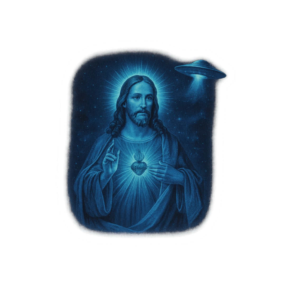 Galactic Jesus Kiss-Cut Stickers, Spiritual Decor, UFO Art, Cool Laptop Stickers, Religious Gifts, Outer Space Theme