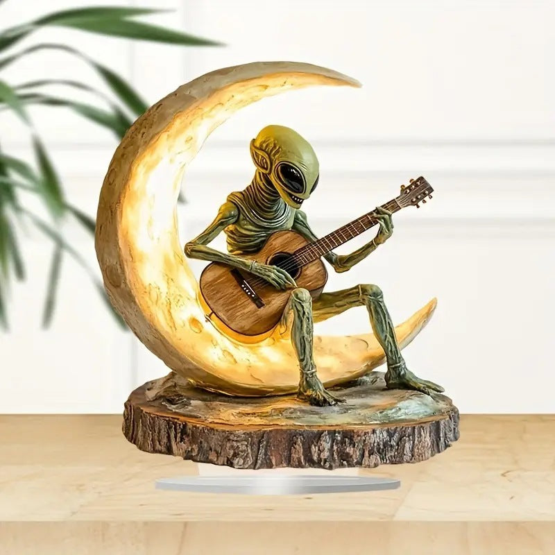 🌙 Alien Guitarist on the Moon – Acrylic Cosmic Decor
