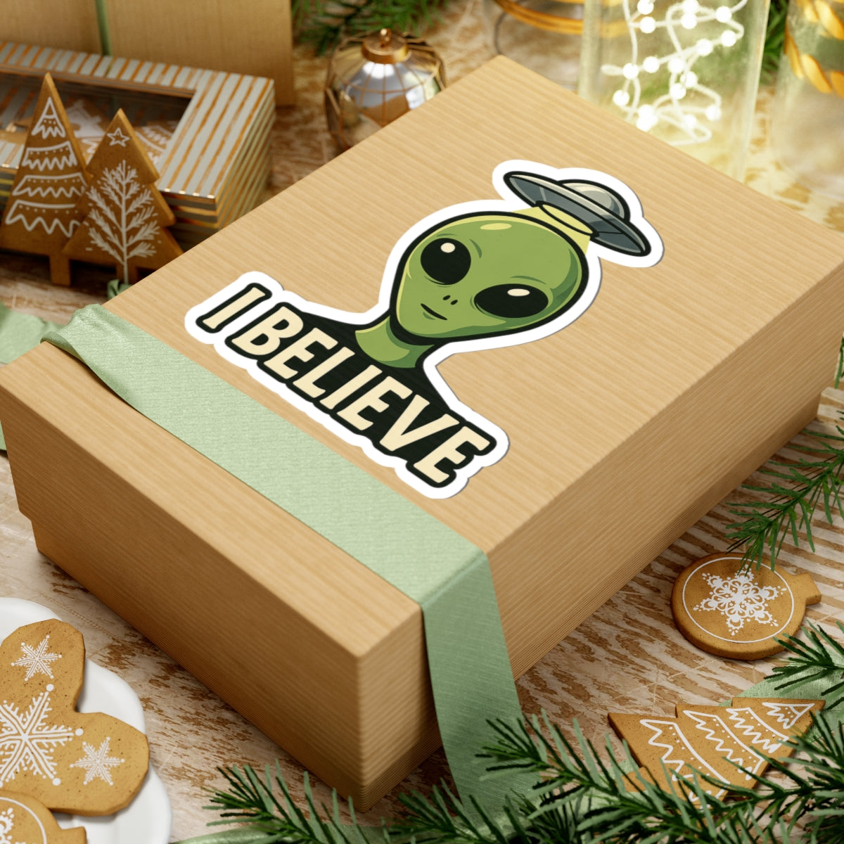 I Believe | Alien Vinyl Sticker Available in 2", 3", 4", and 6" sizes | Square Glossy Kiss-Cut Sticker | Free Shipping