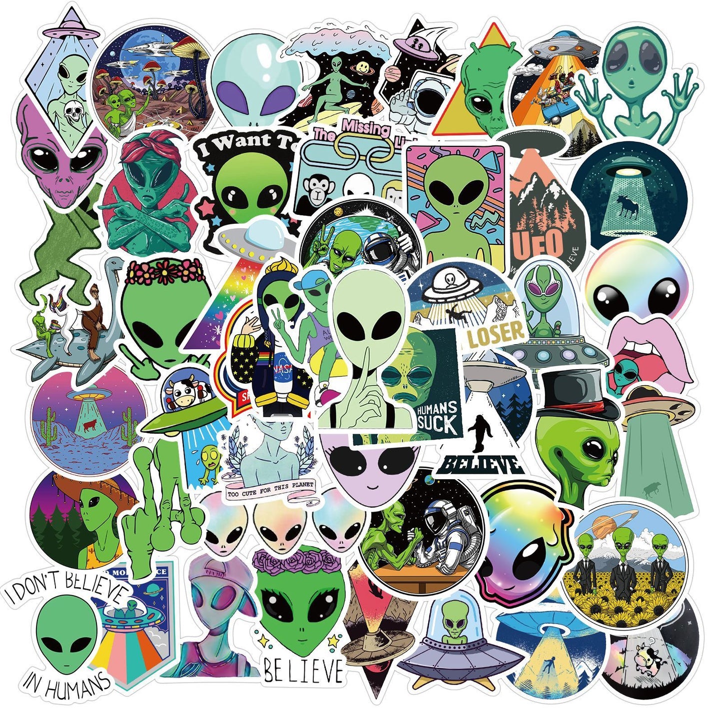 👽 50-Pack Alien & UFO Graffiti Stickers – Tag Your Truth