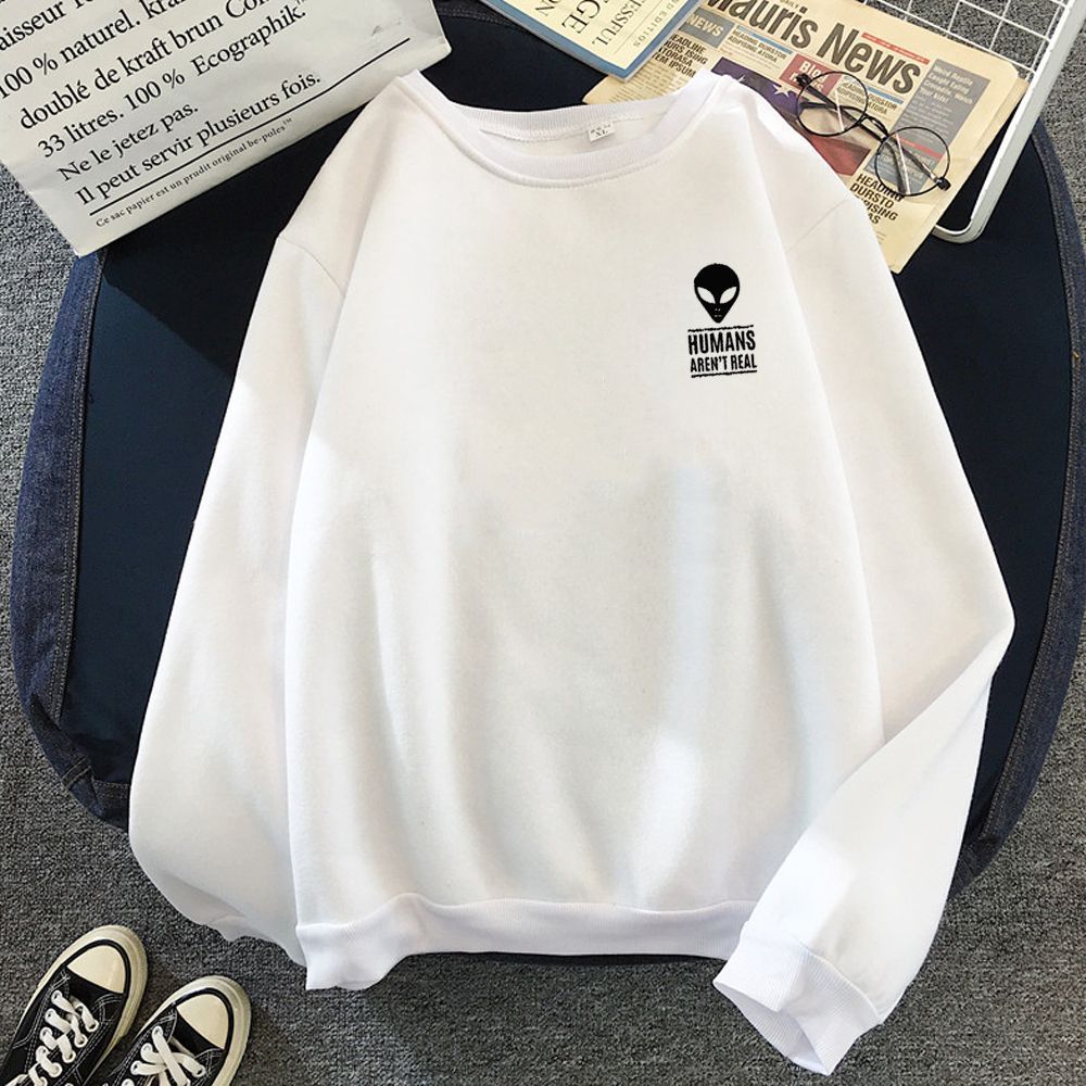 “Humans Aren’t Real” Sweatshirt — Classic Alien Head Streetwear