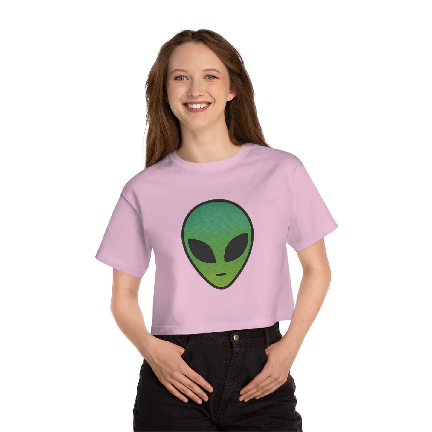 Cropped T-Shirt with Alien Design, Stylish Summer Top, Gift for Sci-Fi Lovers, Casual Wear, Unique Graphic Tee