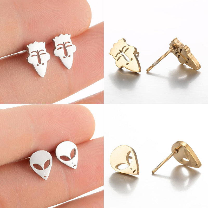 Fashion Stainless Steel Alien Earrings – Cosmic Chic for Every Day