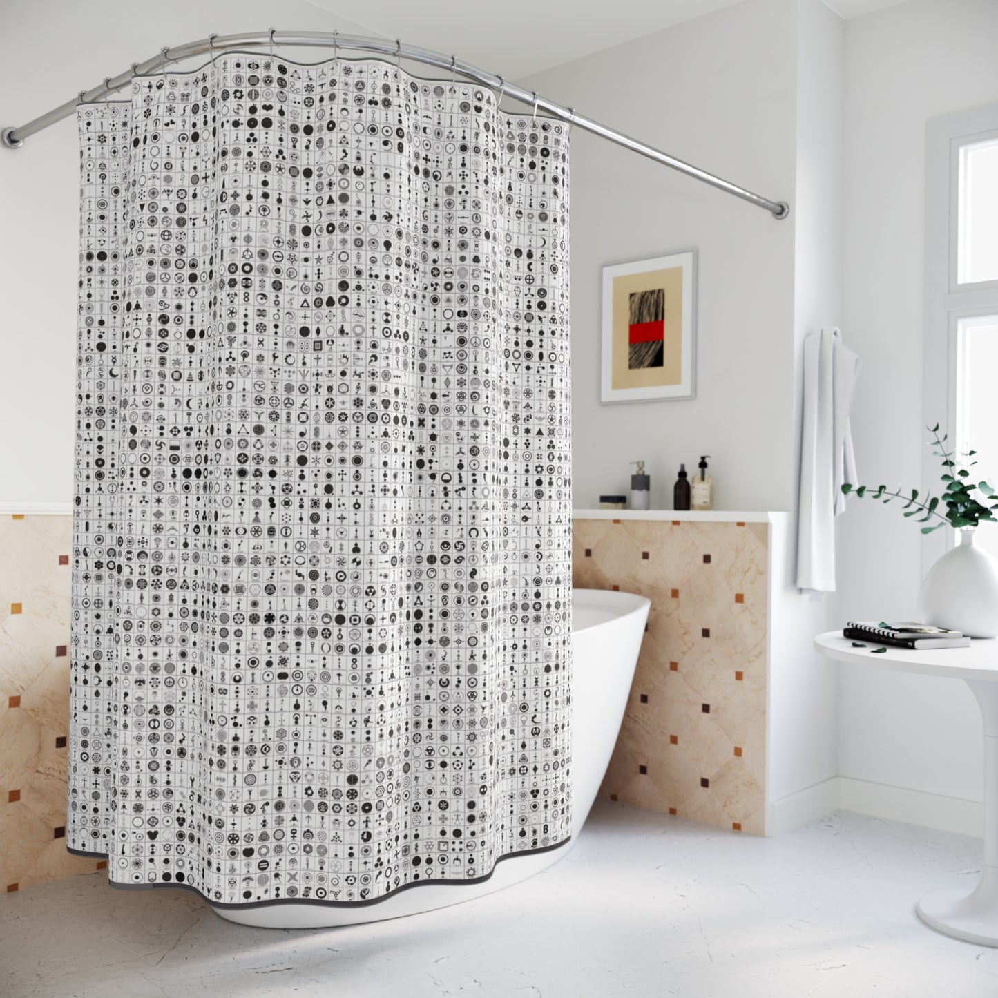 Crop Circles Chic Monochrome Shower Curtain for Modern Bathrooms, Decorative Bath Accessory, Stylish Home Decor, Unique Gift Idea