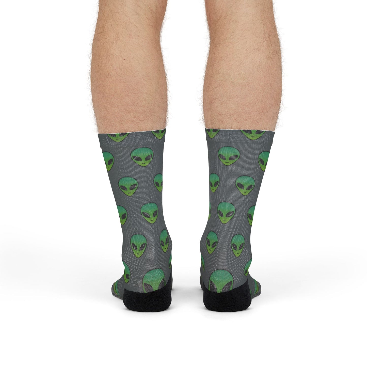 Alien Print Sublimation Crew Socks - Whimsical Socks for Sci-Fi Lovers, Unique Gifts for Holidays, Fun Fashion Accessories
