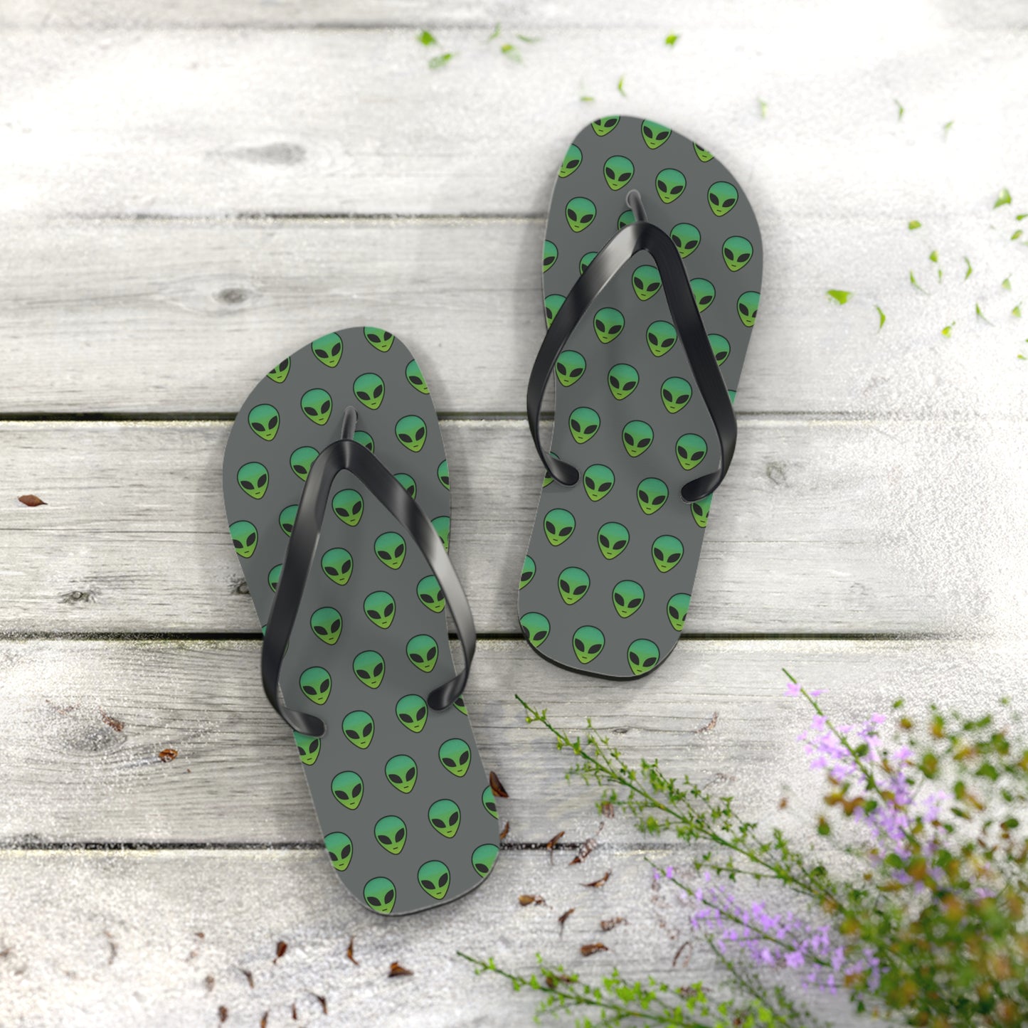 Alien Print Flip Flops, Summer Beach Sandals, Fun Footwear, Vacation Accessories, Unique Gift for UFO Lovers