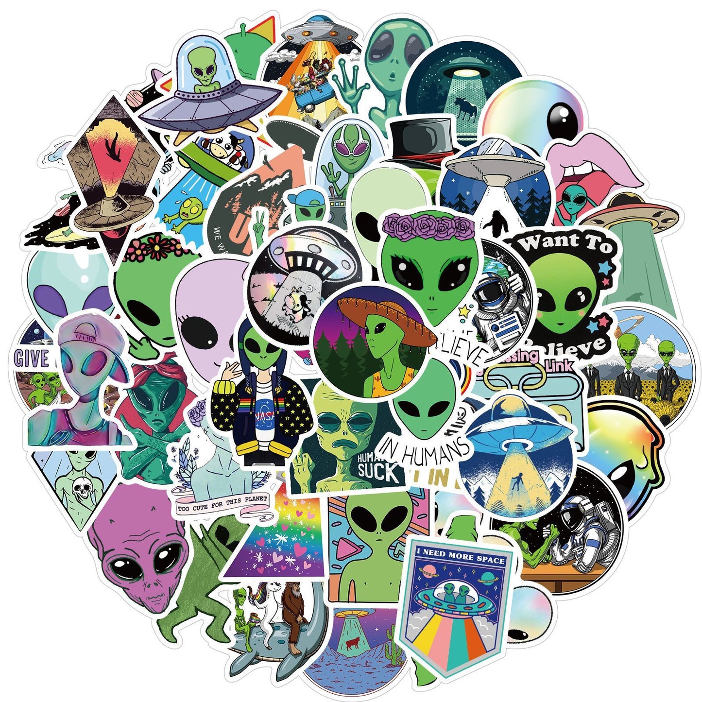 👽 50-Pack Alien & UFO Graffiti Stickers – Tag Your Truth