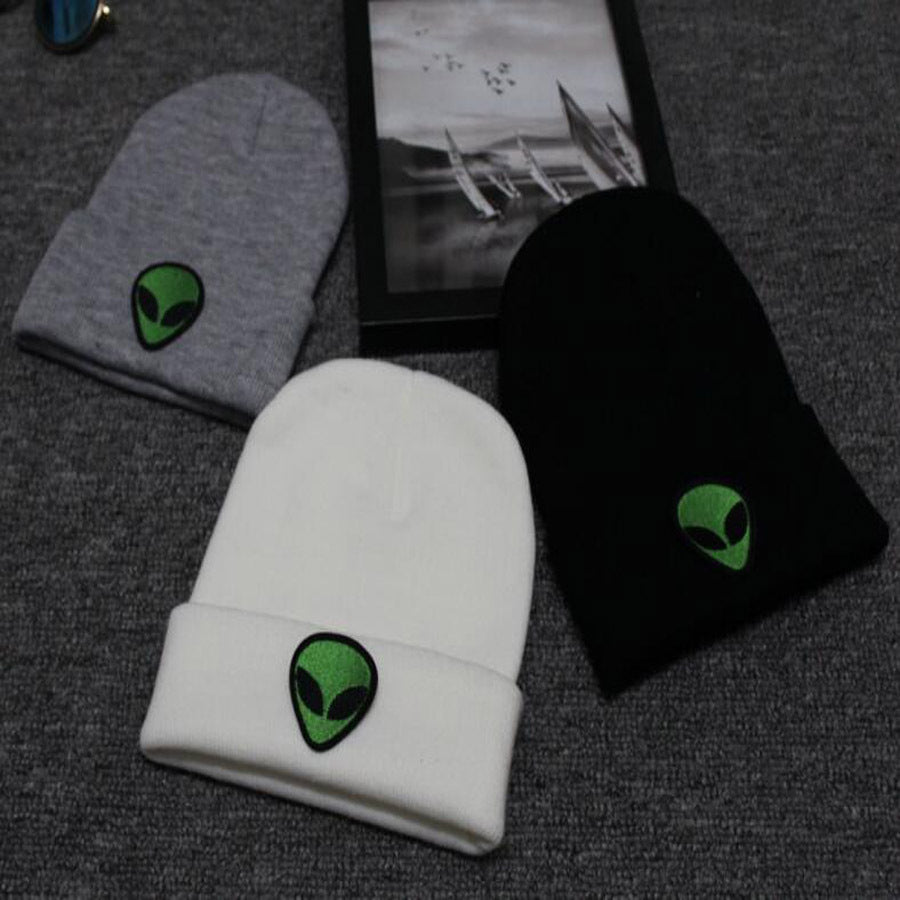 Classic Alien Head Beanie – Green Embroidery