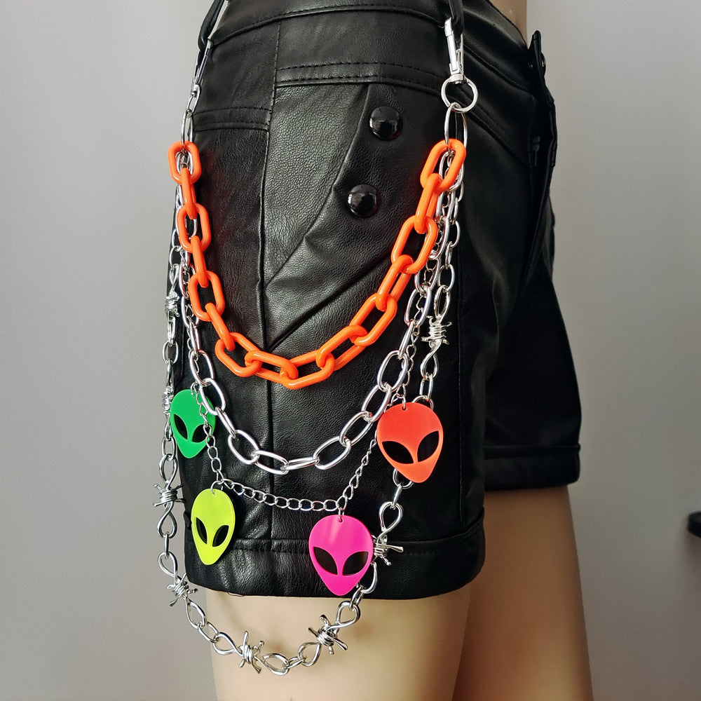 Fluorescent Alien Pendant Waist Chain – Multi-Season Cosmic Punk Vibe