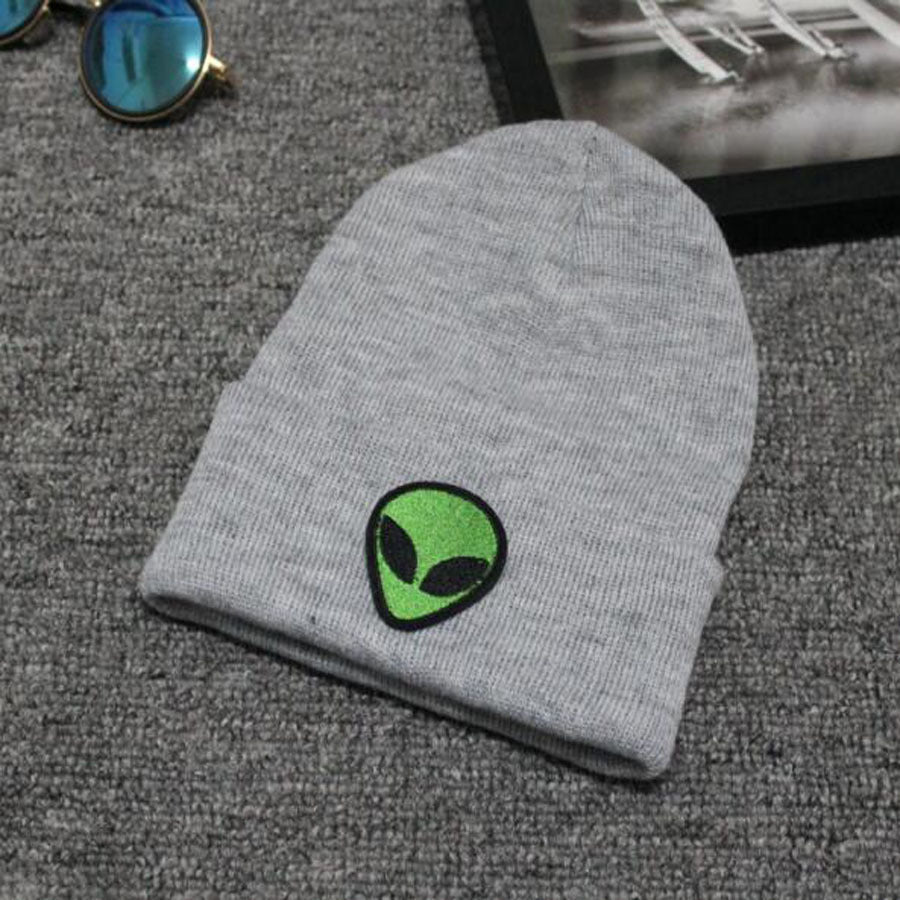 Classic Alien Head Beanie – Green Embroidery