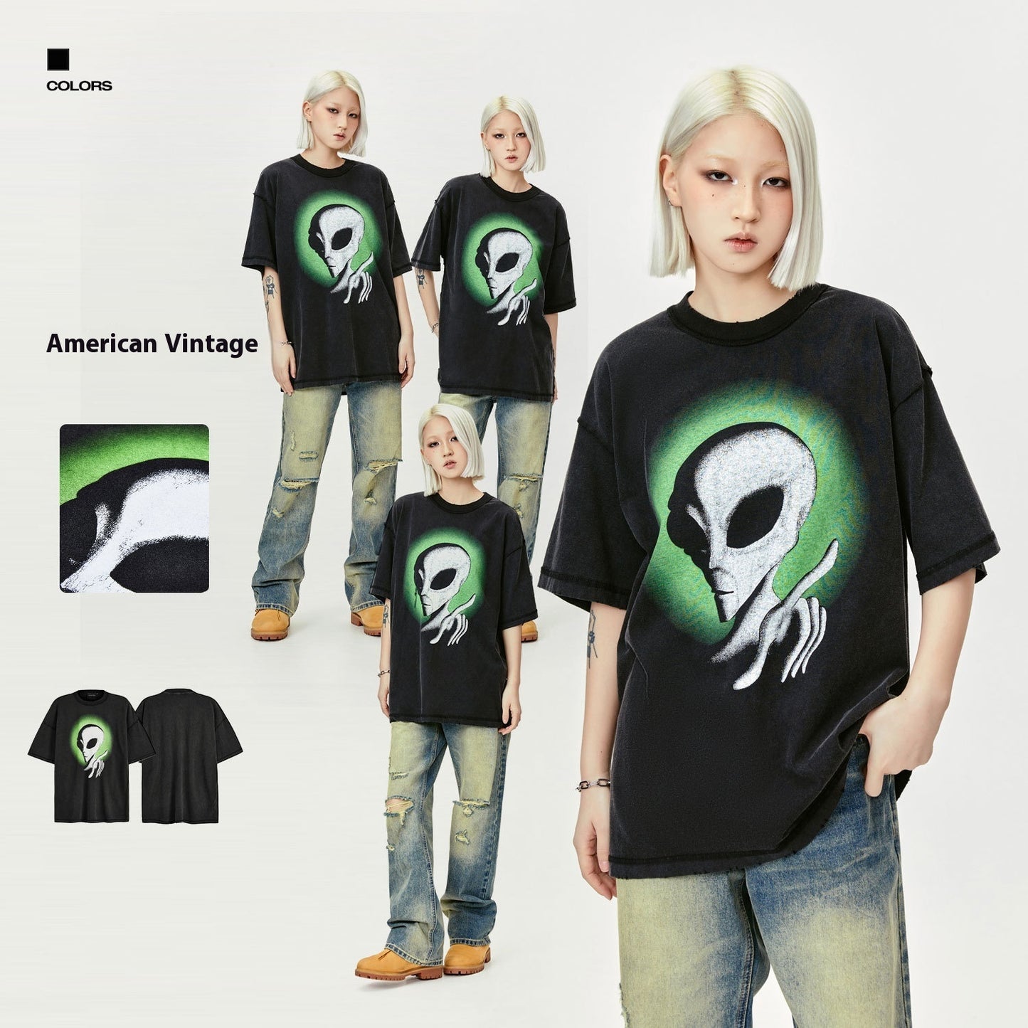 👕 Distressed Alien Print Tee – Worn-In Wisdom, Wired to the Stars