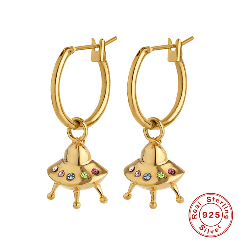 🌠 Celestial Gold Drop Earrings – Planets, Ships & Something Beyond