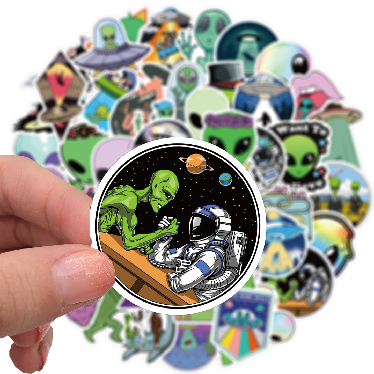 👽 50-Pack Alien & UFO Graffiti Stickers – Tag Your Truth