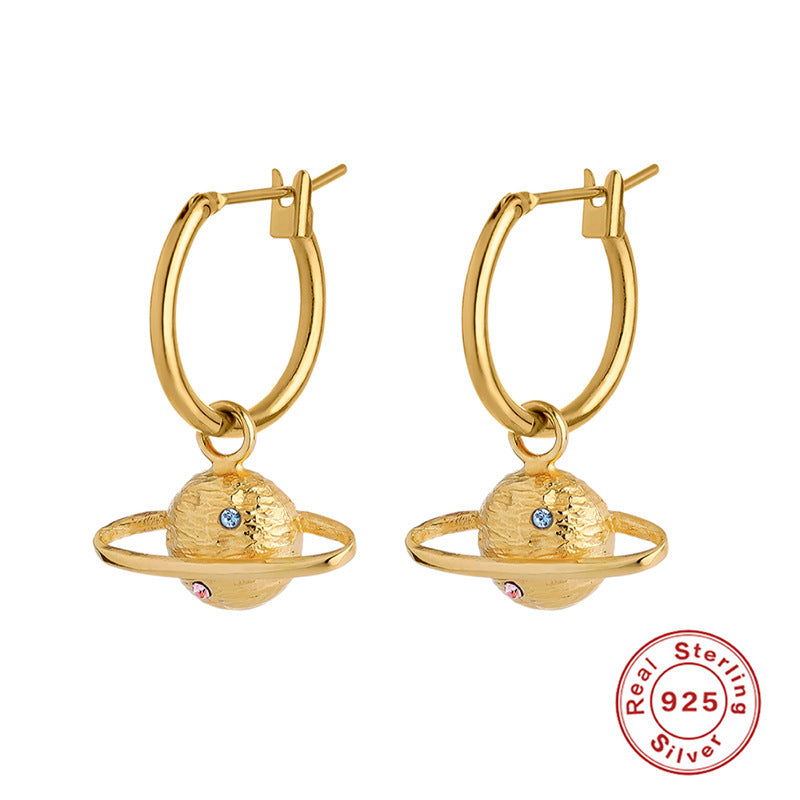 🌠 Celestial Gold Drop Earrings – Planets, Ships & Something Beyond