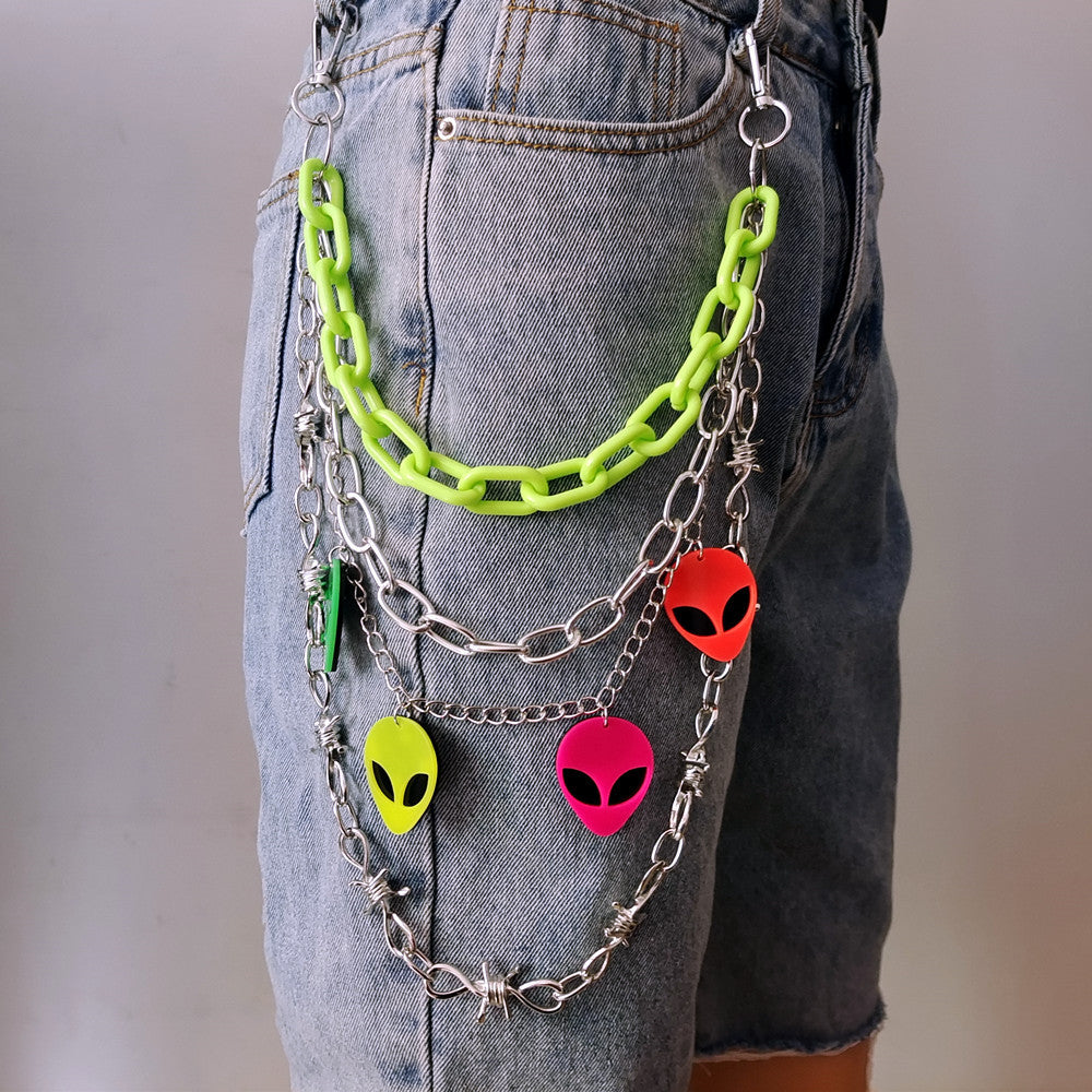 Fluorescent Alien Pendant Waist Chain – Multi-Season Cosmic Punk Vibe