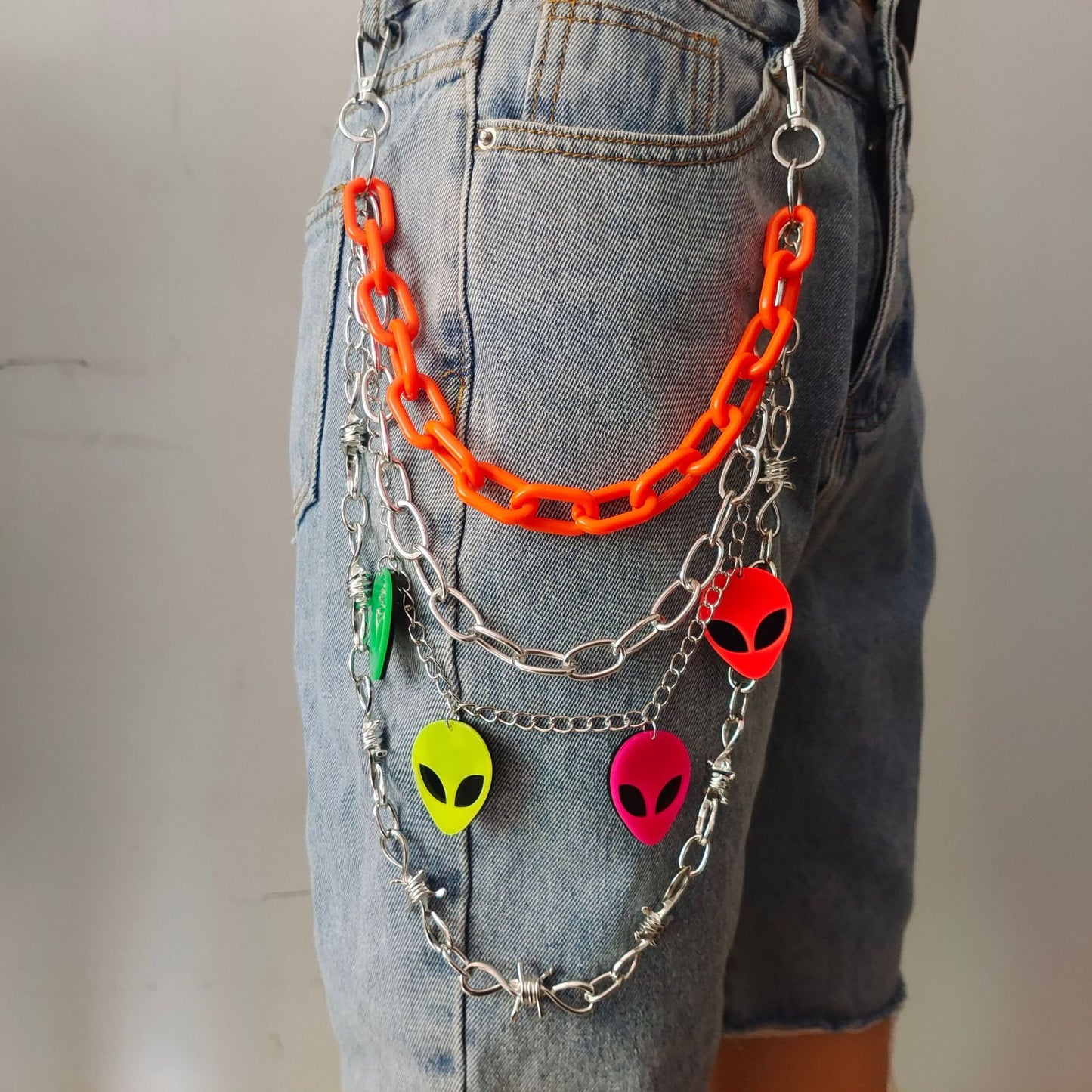 Fluorescent Alien Pendant Waist Chain – Multi-Season Cosmic Punk Vibe