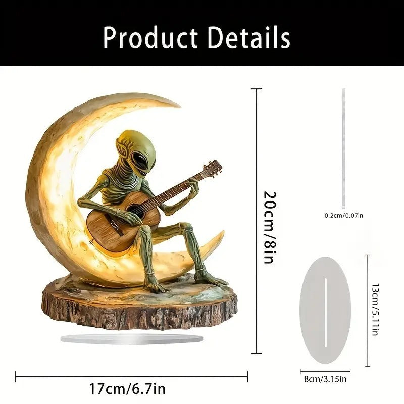🌙 Alien Guitarist on the Moon – Acrylic Cosmic Decor
