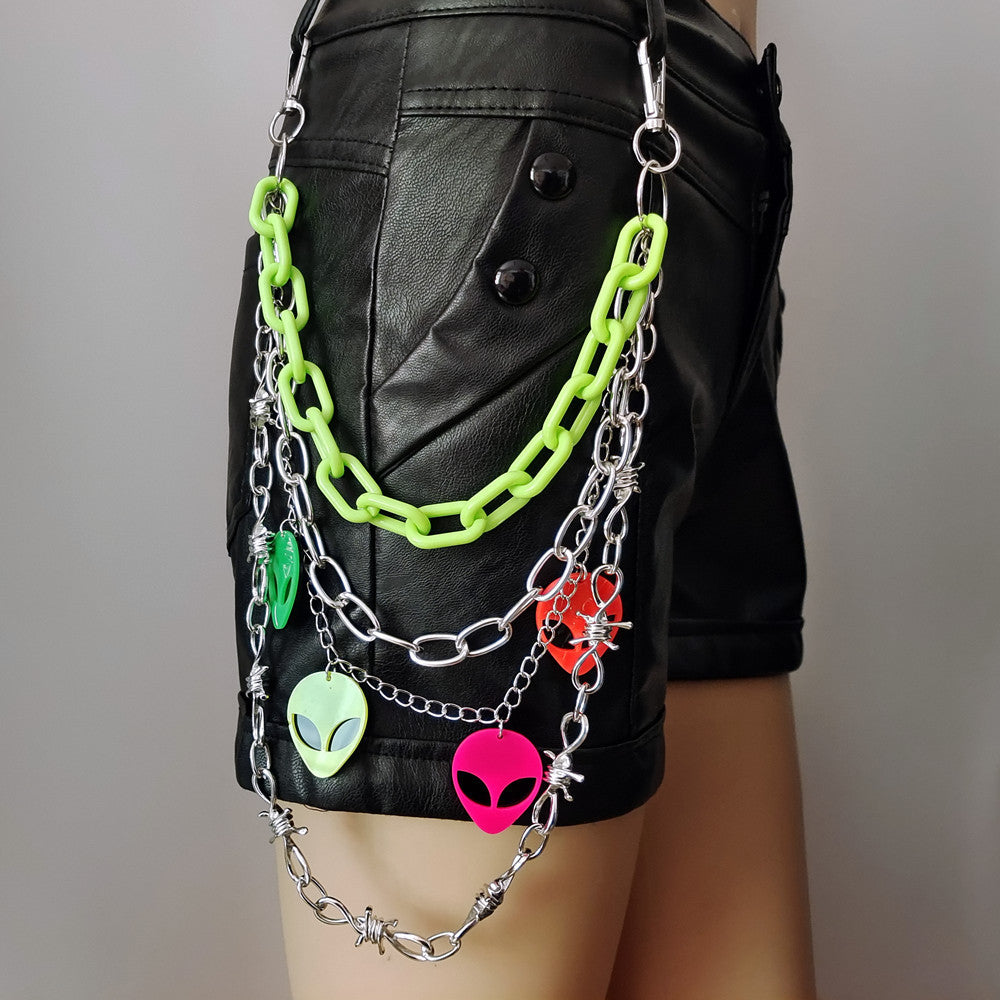 Fluorescent Alien Pendant Waist Chain – Multi-Season Cosmic Punk Vibe