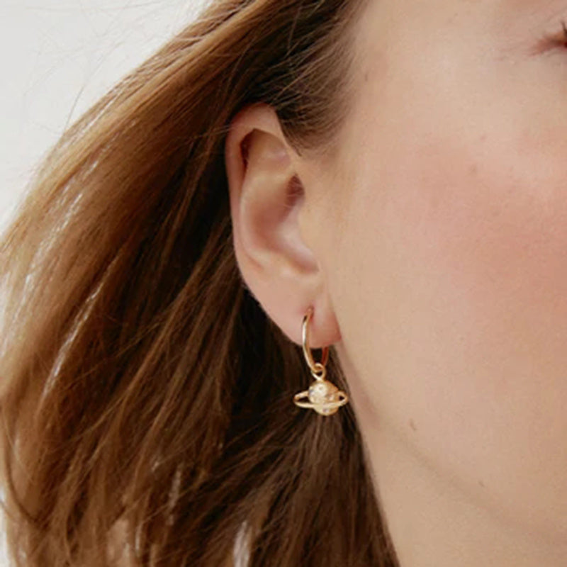 🌠 Celestial Gold Drop Earrings – Planets, Ships & Something Beyond