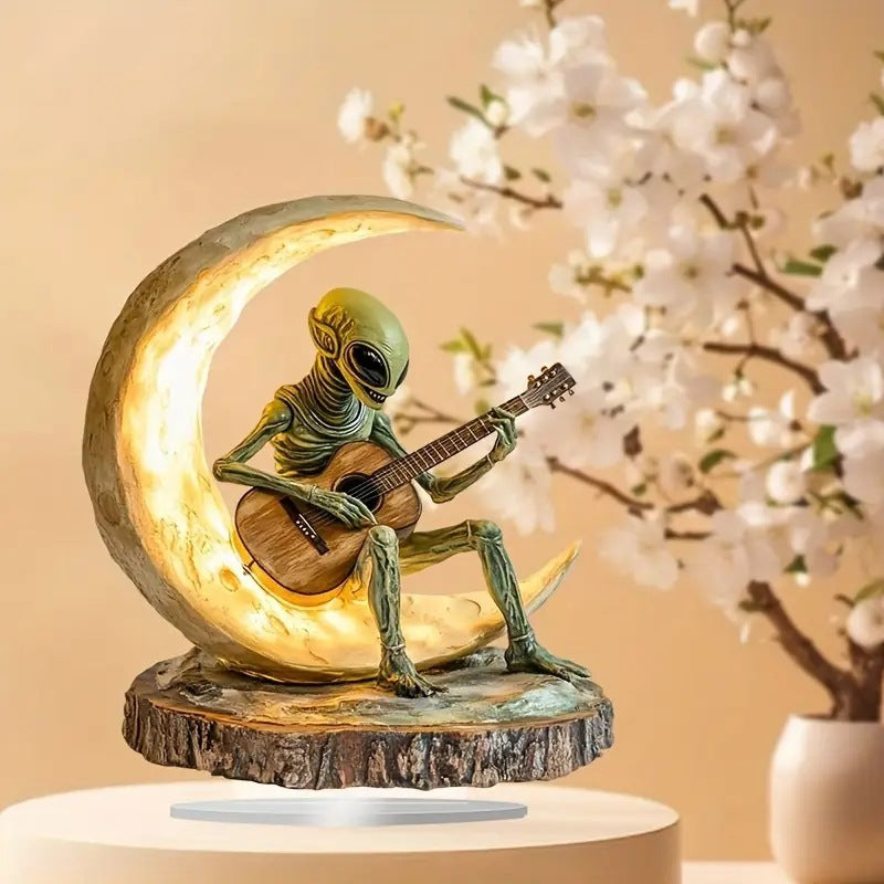 🌙 Alien Guitarist on the Moon – Acrylic Cosmic Decor