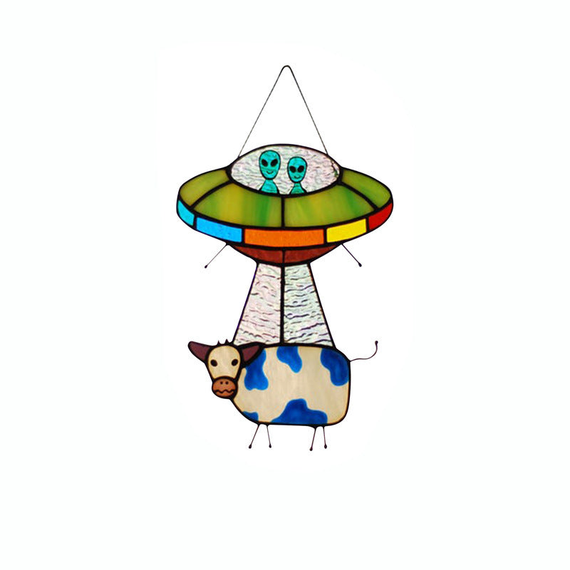 🛸 UFO Abduction Stained Glass Suncatcher – Light. Story. Moo.
