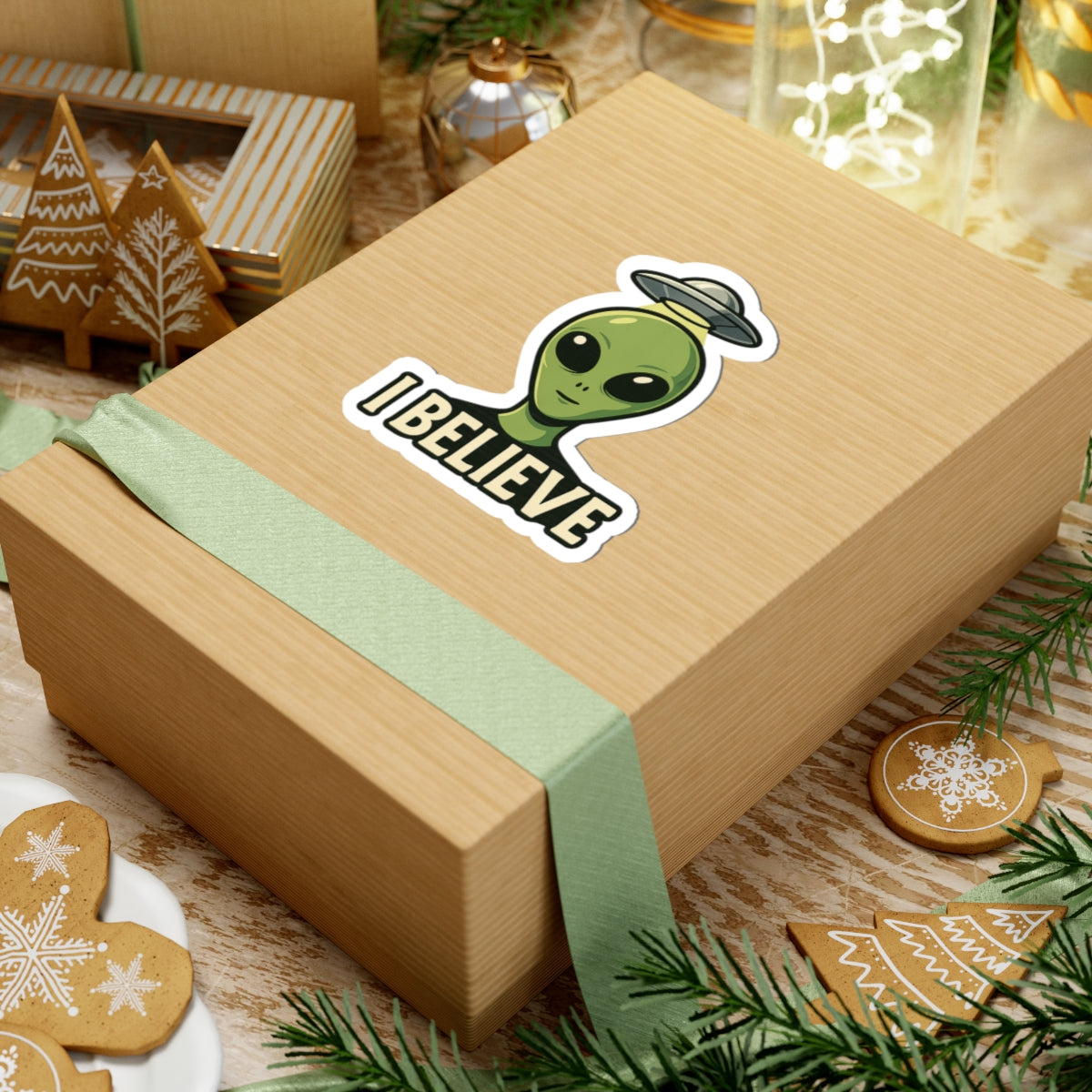 I Believe | Alien Vinyl Sticker Available in 2", 3", 4", and 6" sizes | Square Glossy Kiss-Cut Sticker | Free Shipping