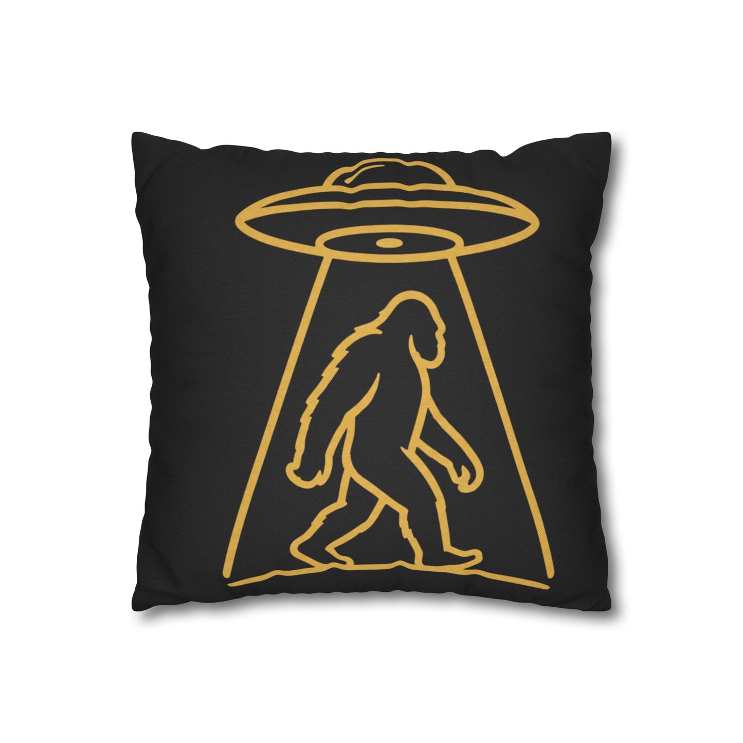 Bigfoot UFO Abduction Pillowcase — Gold Outline Alien Abduction Accent Pillow Cover