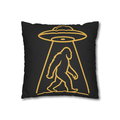Bigfoot UFO Abduction Pillowcase — Gold Outline Alien Abduction Accent Pillow Cover