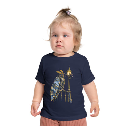 Baby Tee with Whimsical Owl on Lamp Post – Cute Vintage Nighttime Bird Shirt
