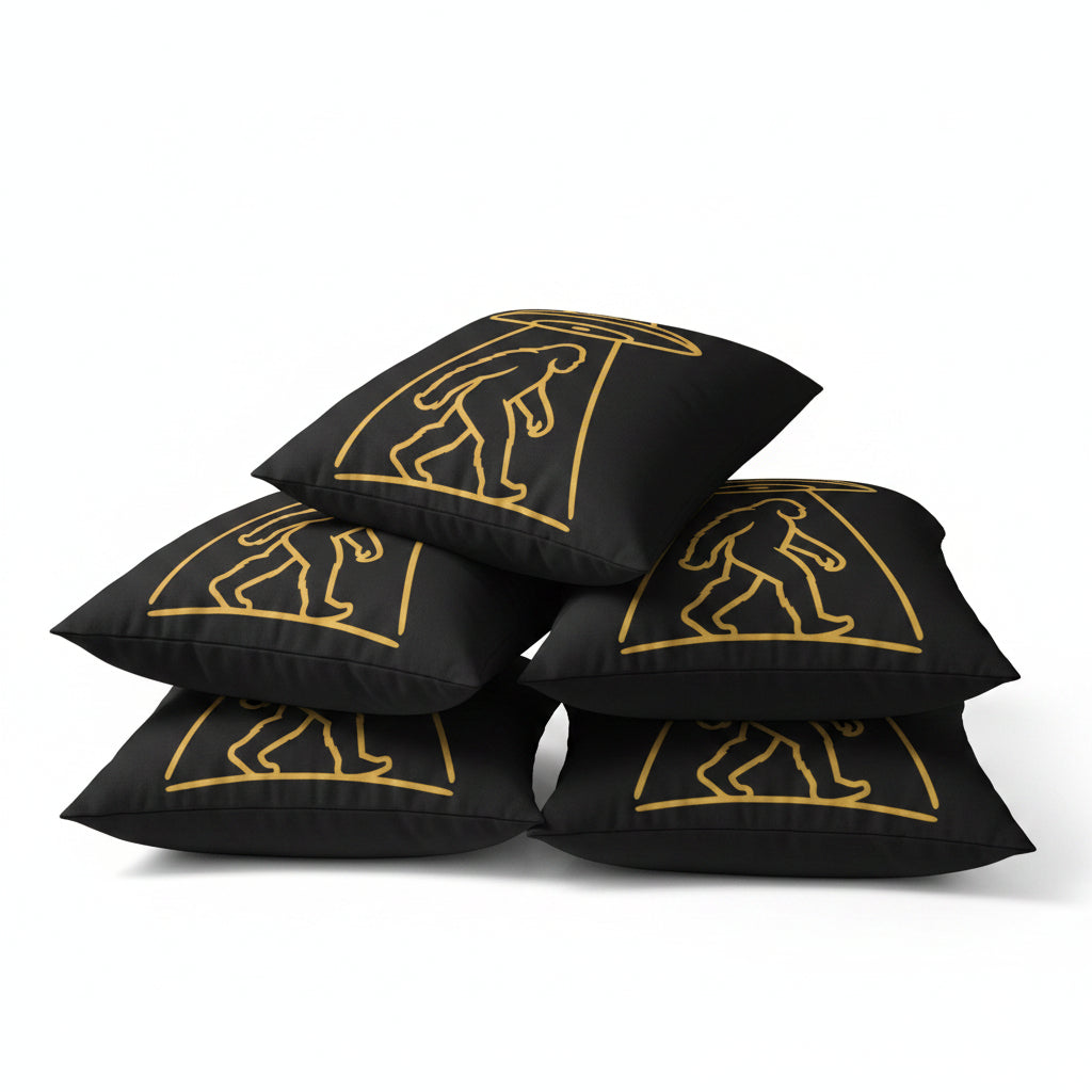 Bigfoot UFO Abduction Pillowcase — Gold Outline Alien Abduction Accent Pillow Cover