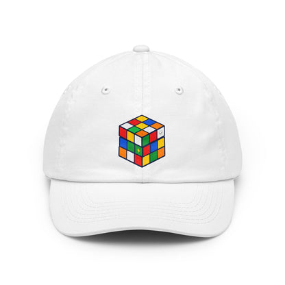 Project Cube multicolor UAP graphic on white low-profile dad cap