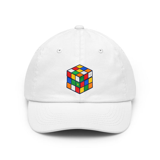Project Cube multicolor UAP graphic on white low-profile dad cap